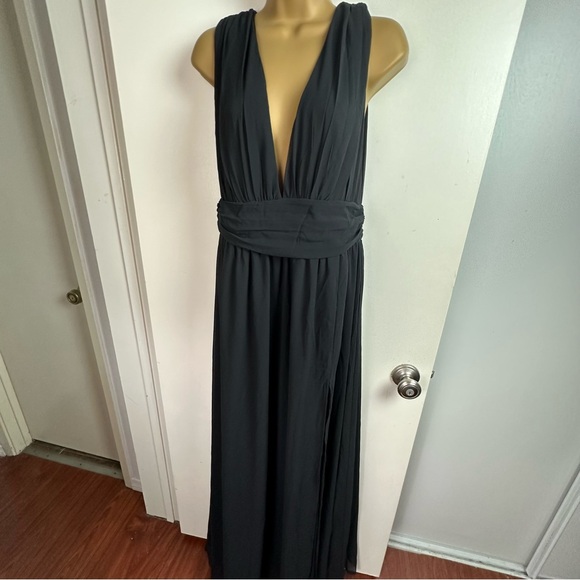 Lulu’s Black Heavenly Hues Airy Woven Chiffon Plunging V-Neck Maxi Dress M - Picture 5 of 15